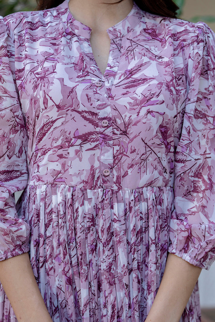 Mauve Georgette Pleated Dress