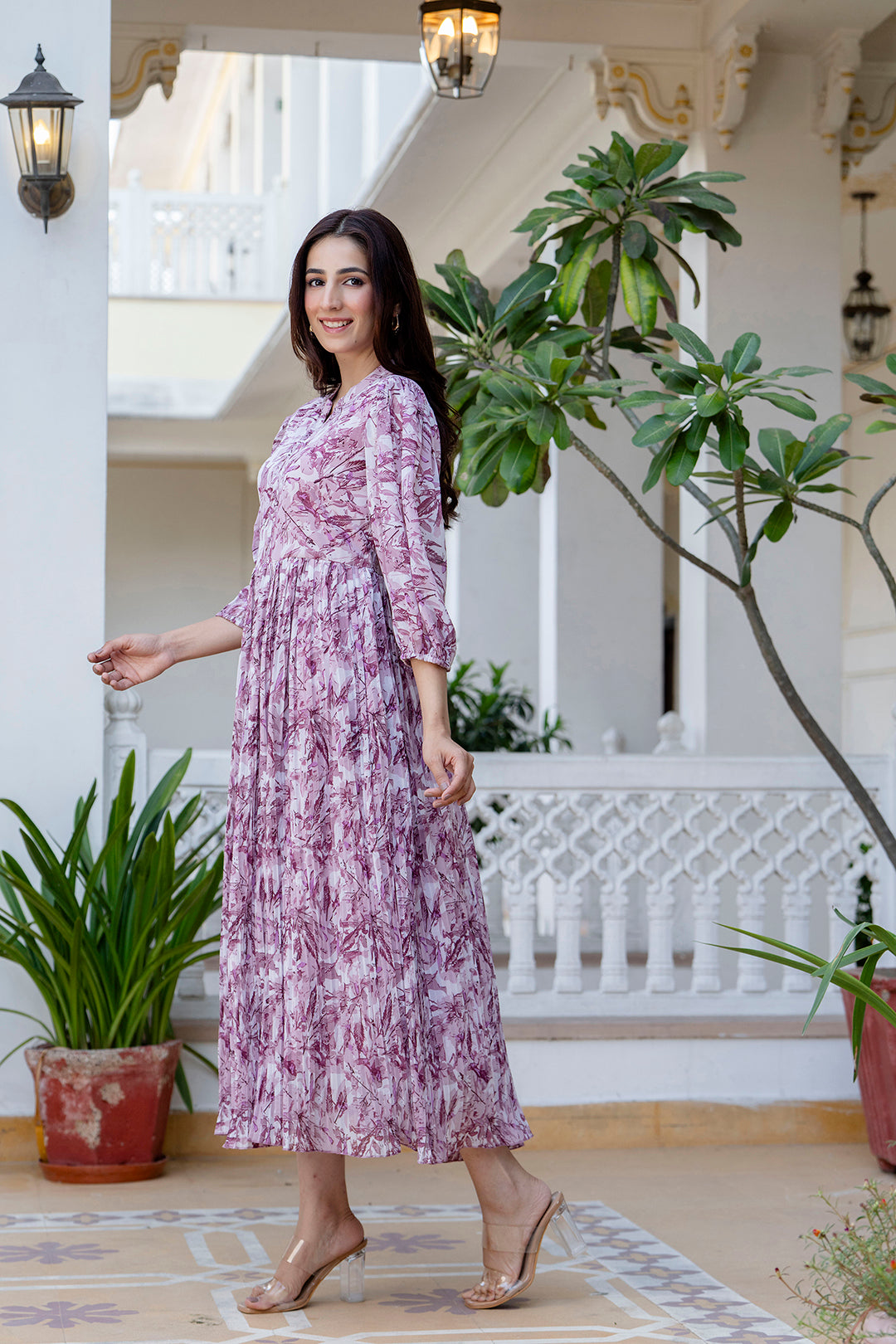 Mauve Georgette Pleated Dress