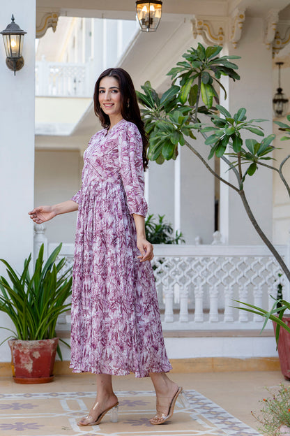 Mauve Georgette Pleated Dress
