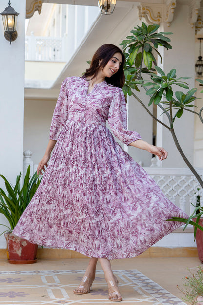Mauve Georgette Pleated Dress