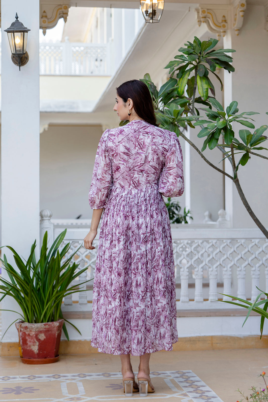 Mauve Georgette Pleated Dress