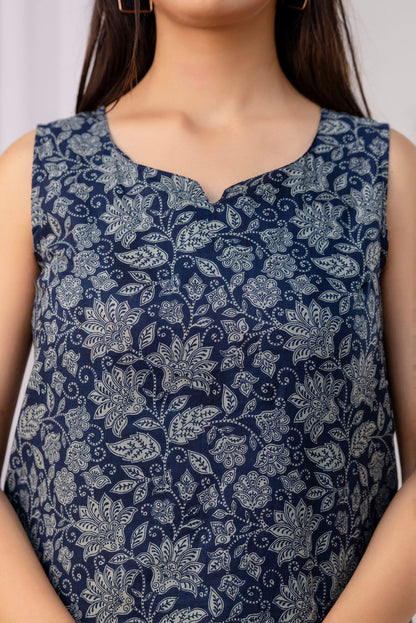 Navy Blue Printed Straight Tunic