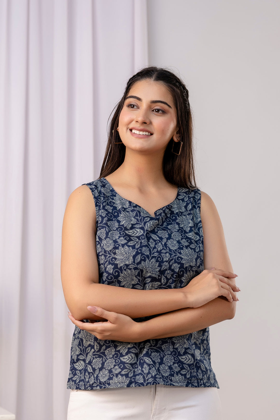 Navy Blue Printed Straight Tunic