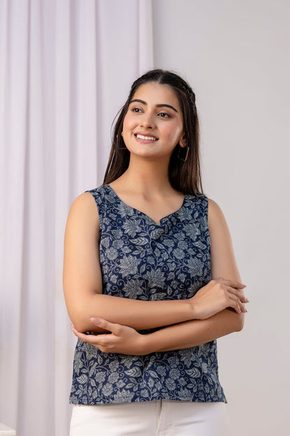 Navy Blue Printed Straight Tunic