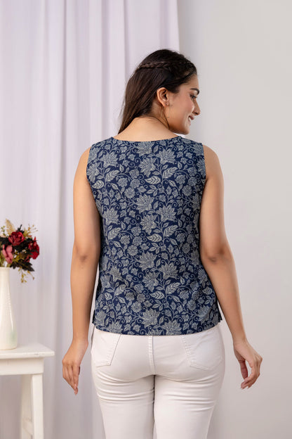 Navy Blue Printed Straight Tunic