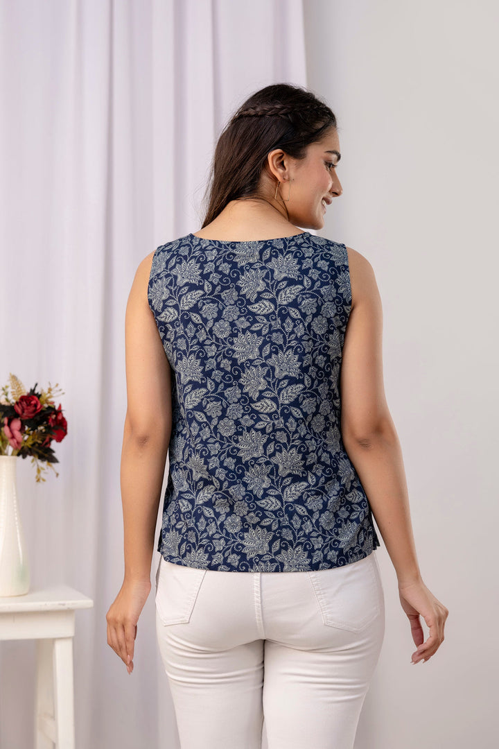 Navy Blue Printed Straight Tunic