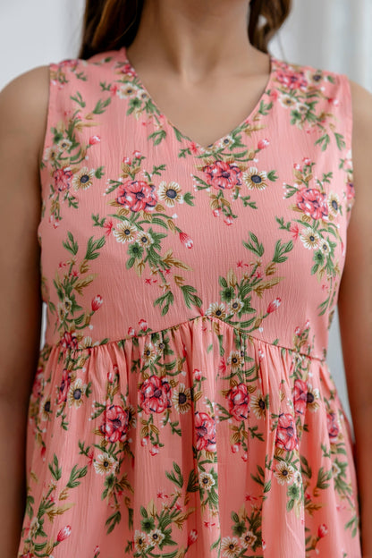 Peach Printed Peplum Tunic