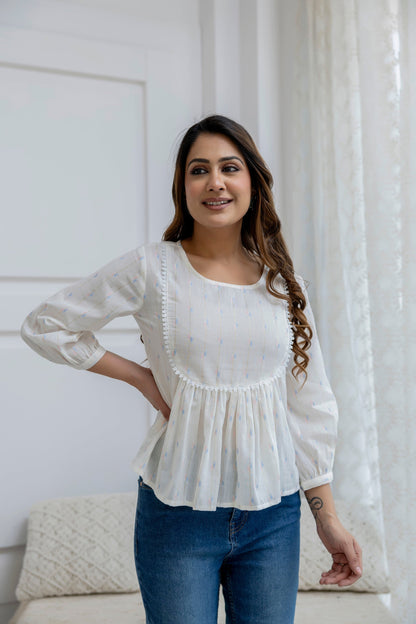 Off White Printed Peplum Tunic