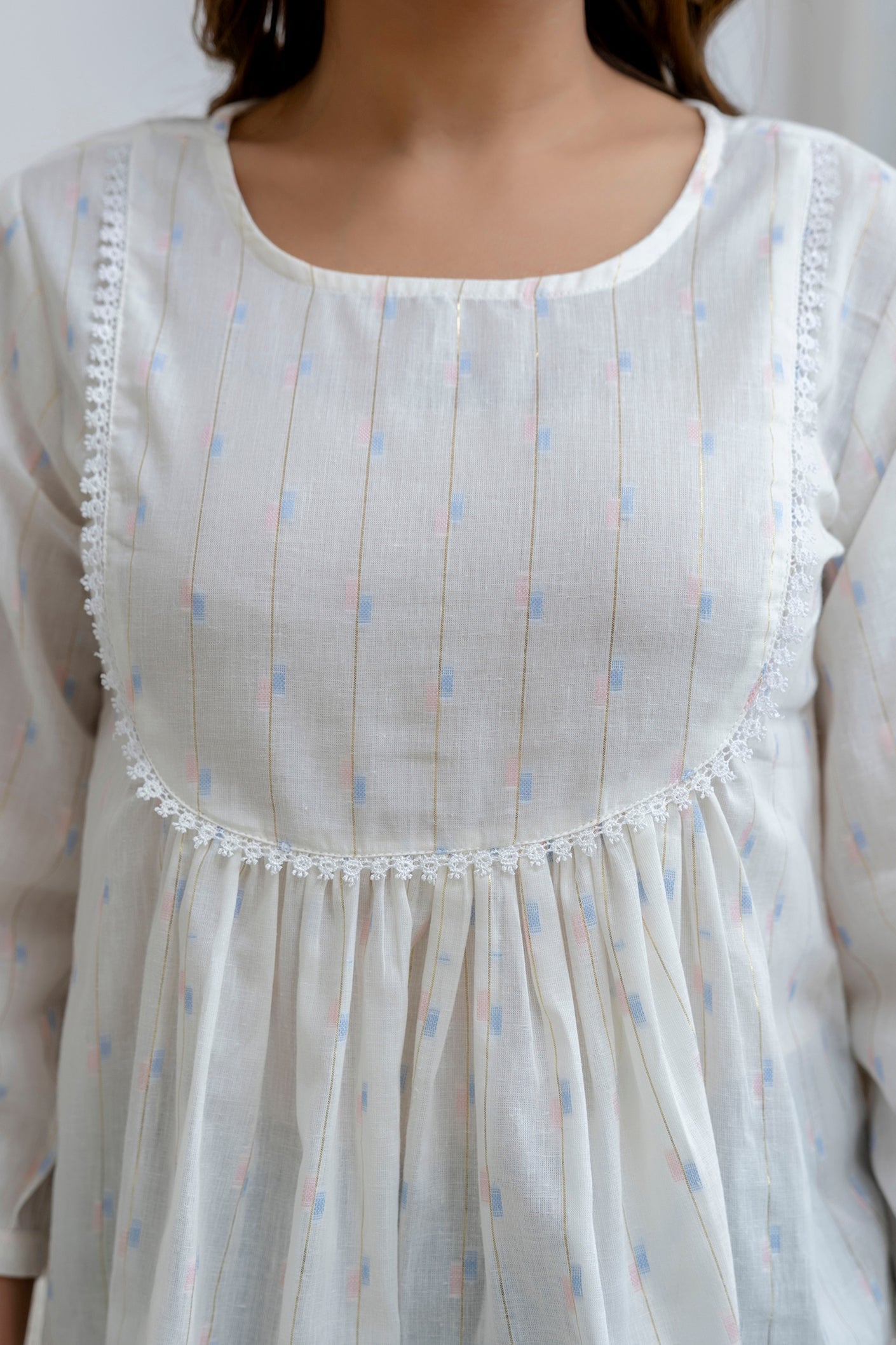 Off White Printed Peplum Tunic