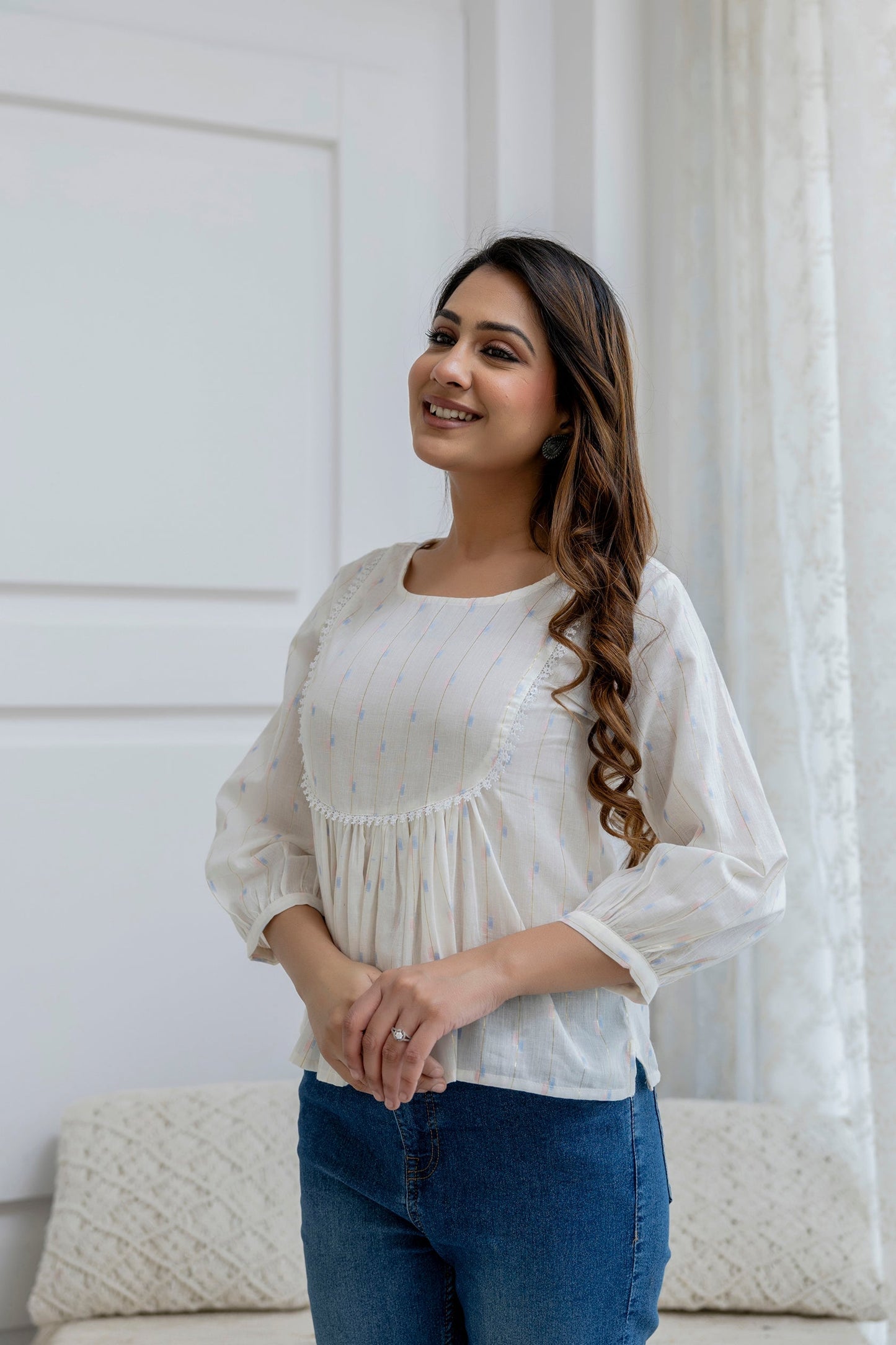 Off White Printed Peplum Tunic