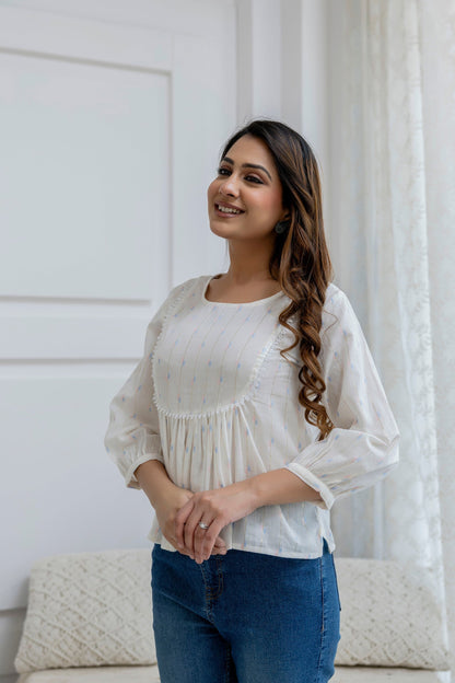 Off White Printed Peplum Tunic