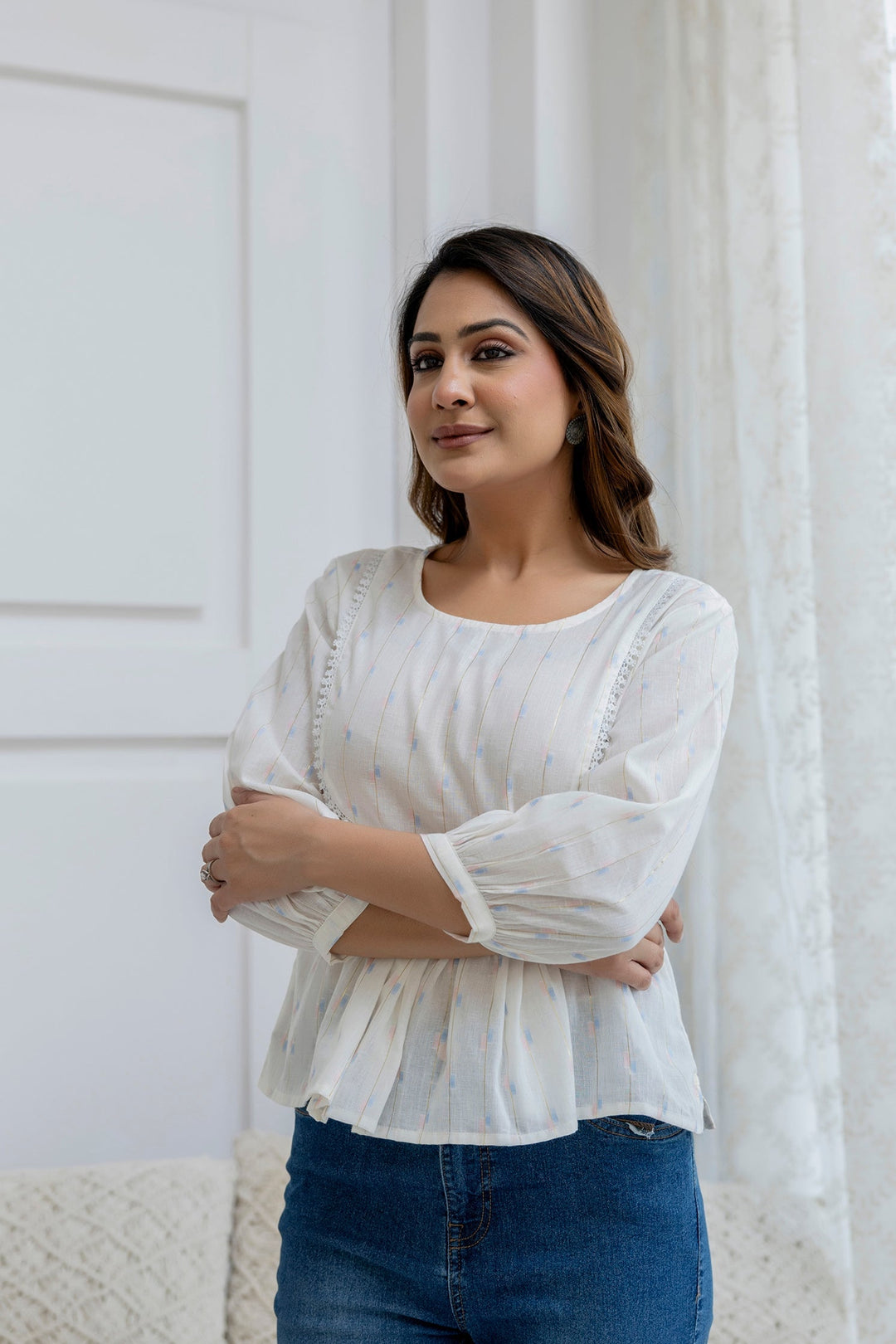 Off White Printed Peplum Tunic