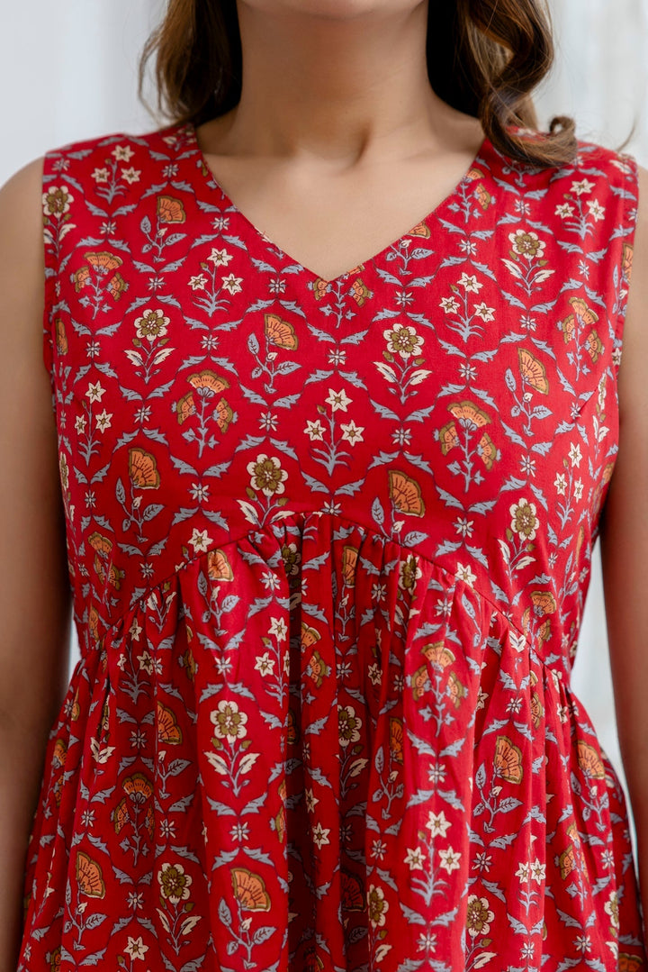 Red Printed Peplum Tunic