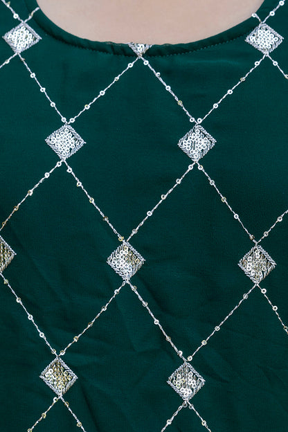 Green Embroidered Kurta With Wide Leg Palazzo and Dupatta