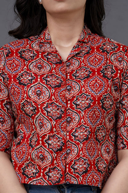 Maroon Printed Straight Top
