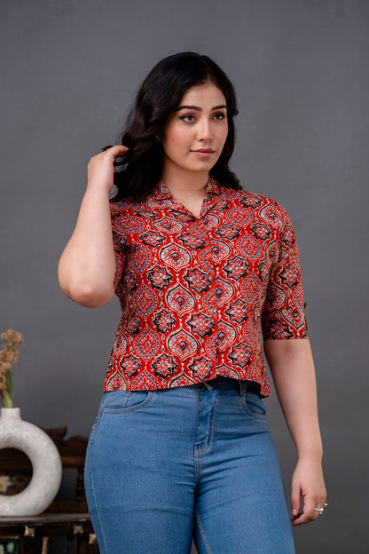 Maroon Printed Straight Top