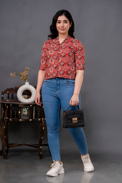 Maroon Printed Straight Top