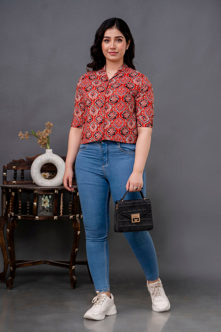Maroon Printed Straight Top