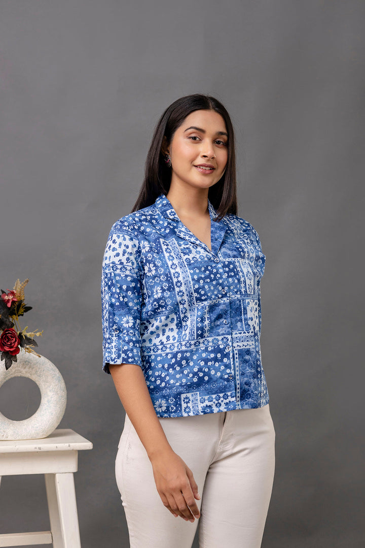 Blue Printed Straight Top