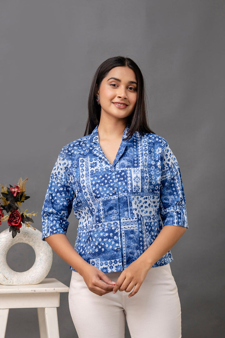 Blue Printed Straight Top