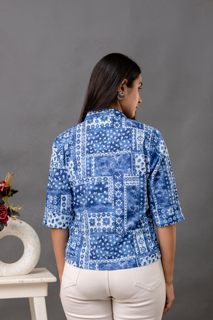 Blue Printed Straight Top