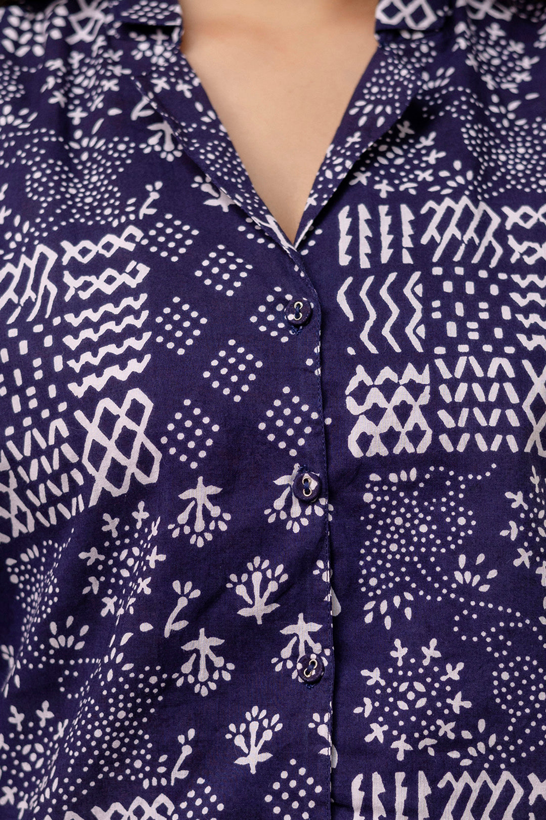 Navy Blue Printed Straight Top