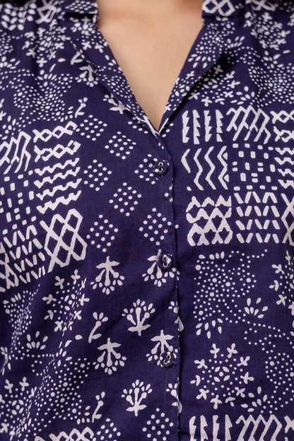 Navy Blue Printed Straight Top