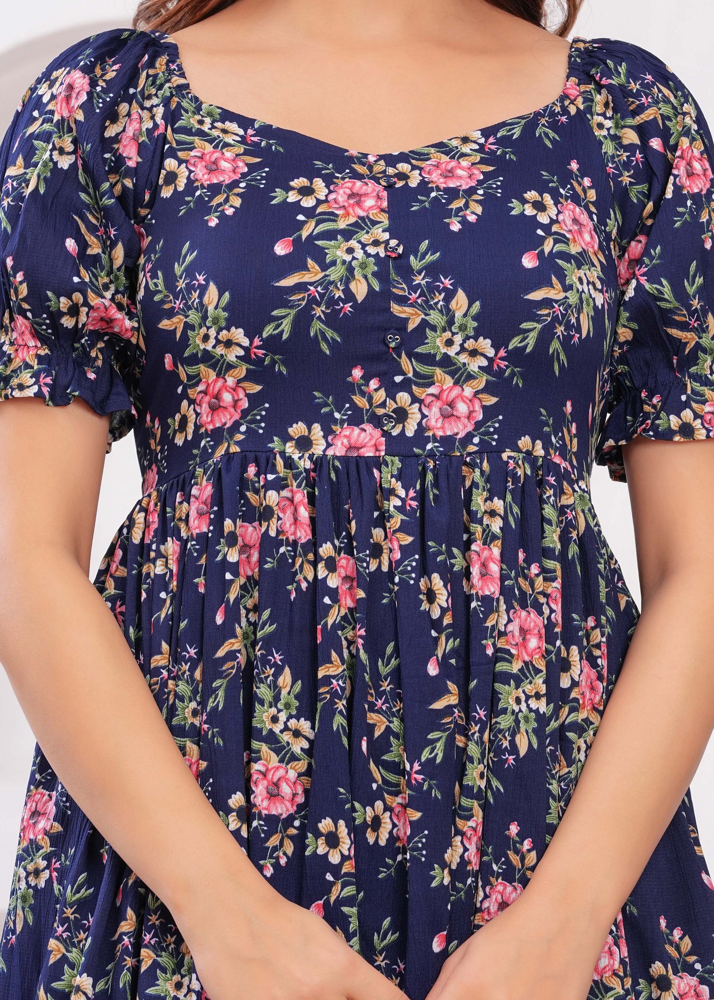 Navy Blue Ethnic Printed Flared Dress