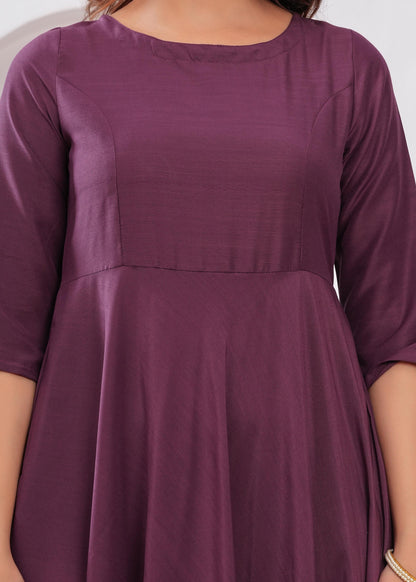 Purple Flared Dress with Dupatta