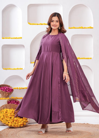 Purple Flared Dress with Dupatta