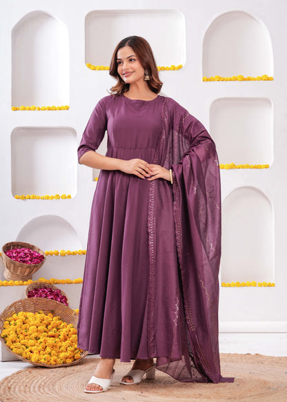 Purple Flared Dress with Dupatta