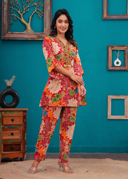 Red Floral Printed Co-Ord set