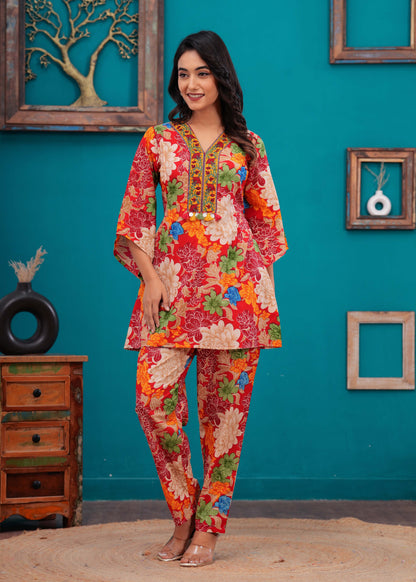 Red Floral Printed Co-Ord set