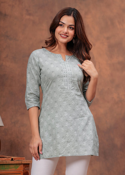 Green Printed Straight Tunic