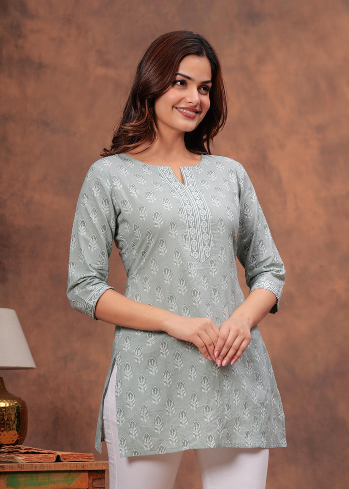 Green Printed Straight Tunic