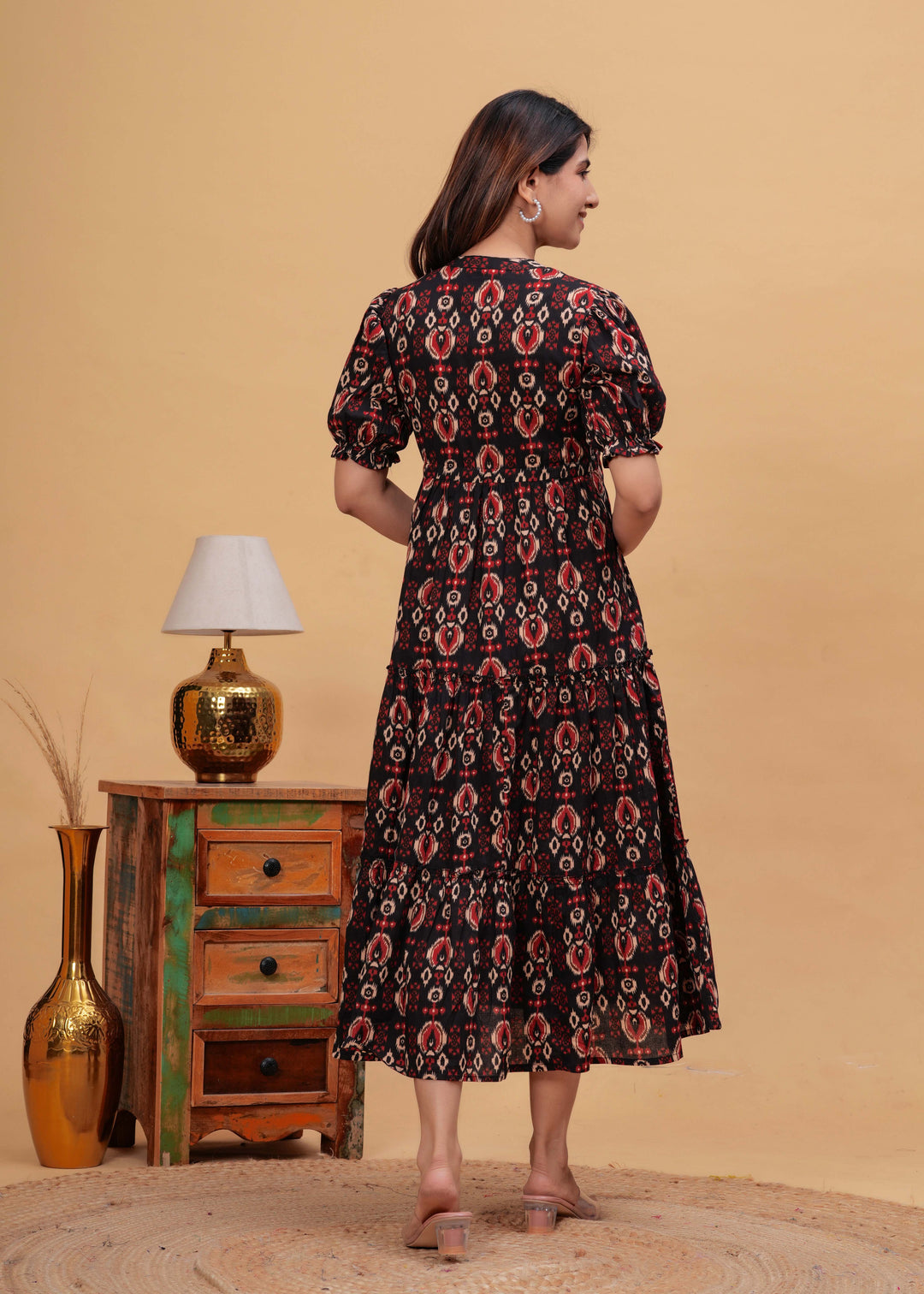 Black Abstract Printed Flared Dress