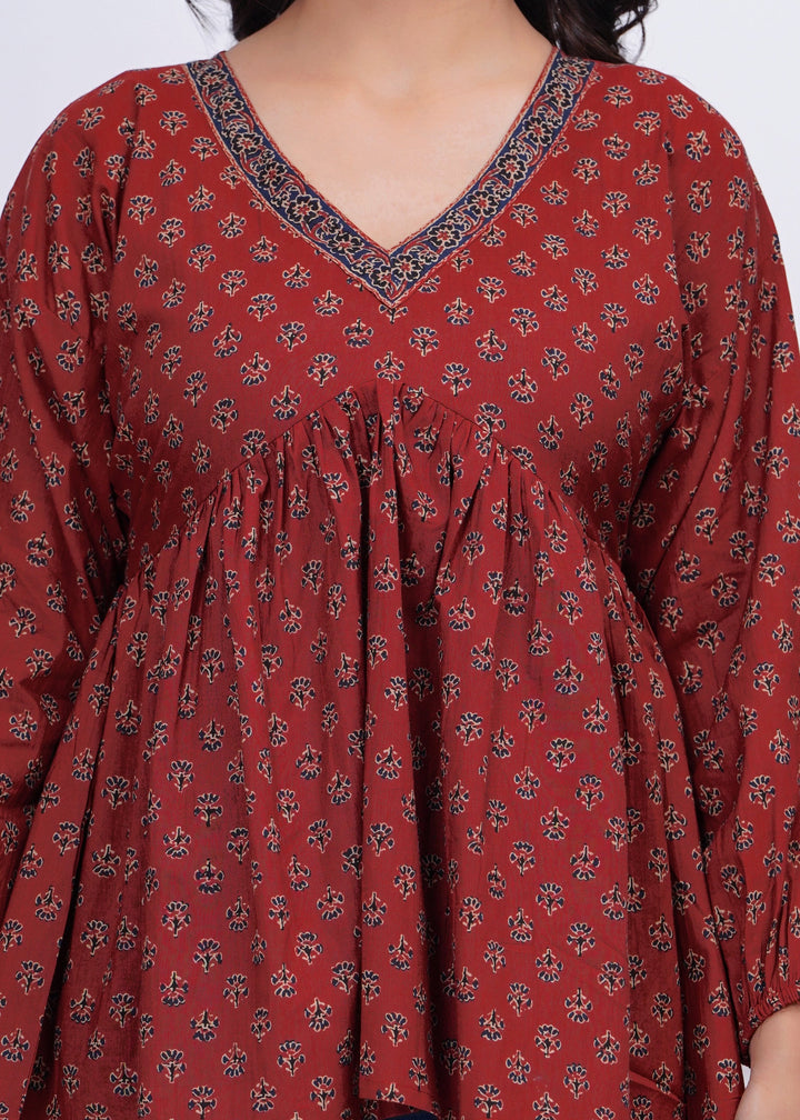 Maroon Printed Peplum Tunic