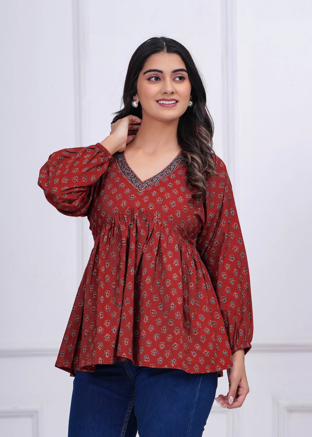 Maroon Printed Peplum Tunic