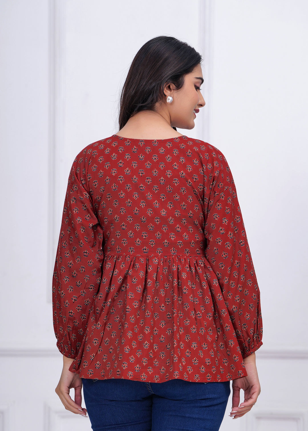 Maroon Printed Peplum Tunic