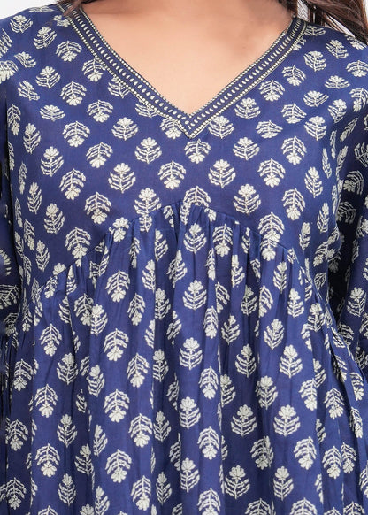 Blue Ethnic Printed Peplum Tunic