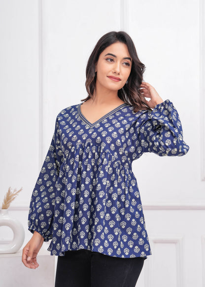 Blue Ethnic Printed Peplum Tunic