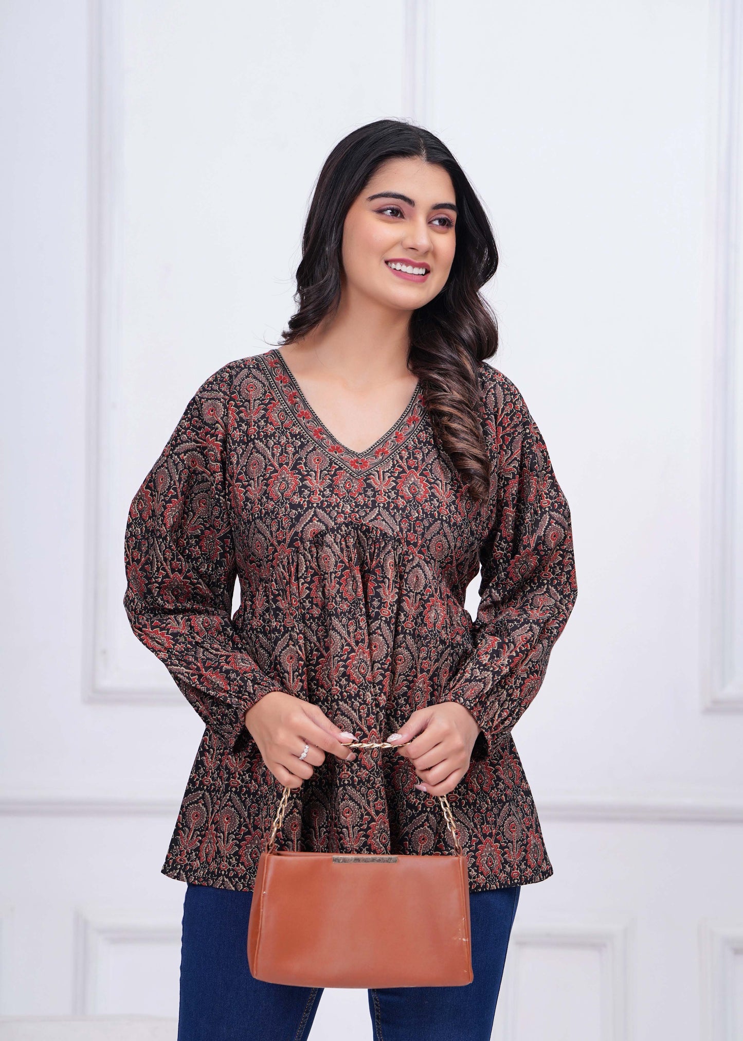 Black Ethnic Printed Peplum Tunic