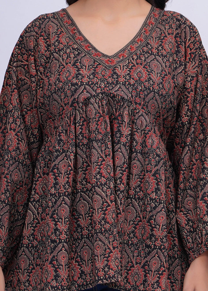 Black Ethnic Printed Peplum Tunic
