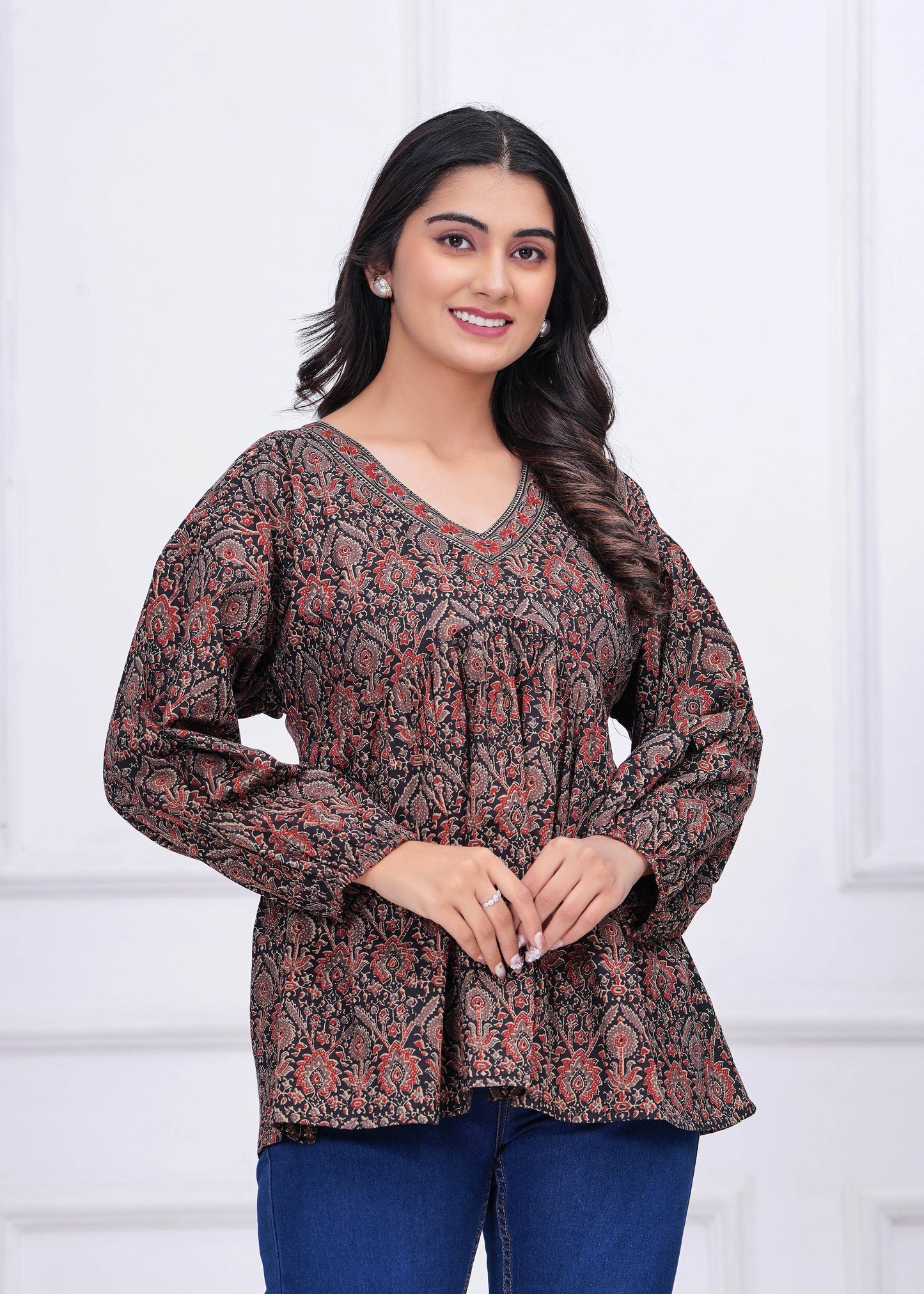 Black Ethnic Printed Peplum Tunic