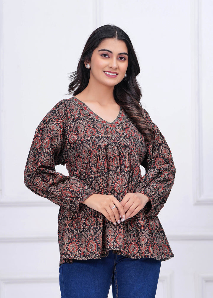 Black Ethnic Printed Peplum Tunic