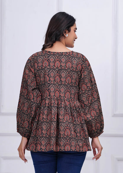 Black Ethnic Printed Peplum Tunic
