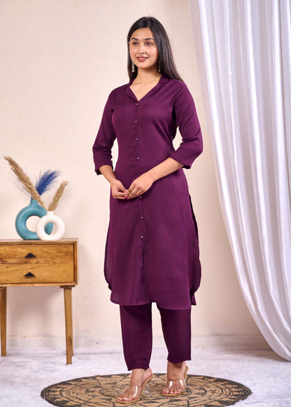 Purple Shirt Collared Co-Ord set