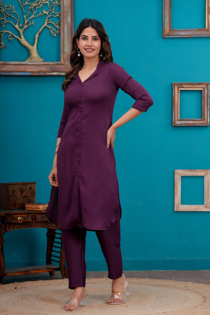 Purple Shirt Collared Co-Ord set