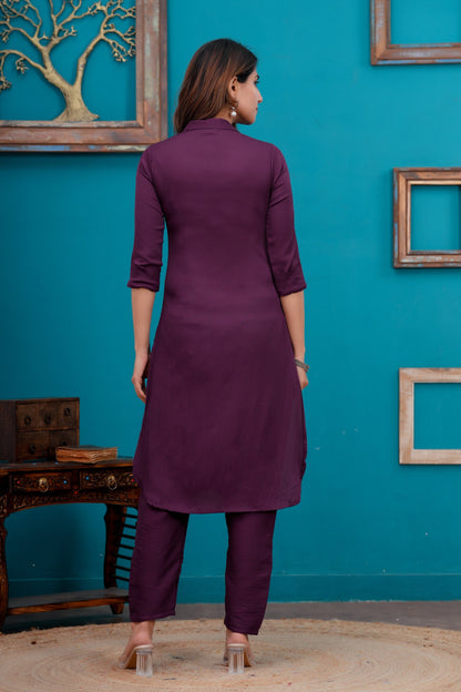 Purple Shirt Collared Co-Ord set