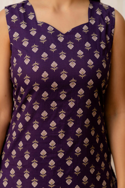 Purple Printed Straight Kurta & Trouser With Dupatta